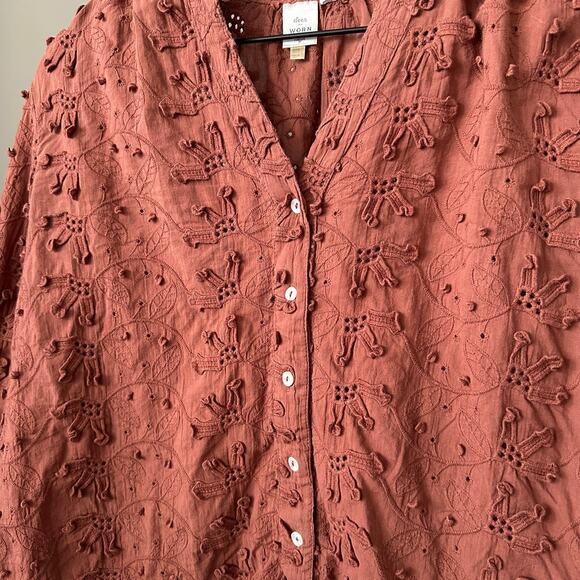 Anthropologie Seen Worn Kept Brown Eyelet Button Down Size 8 - Picture 3 of 6